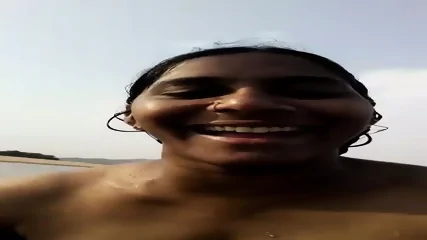 Mature Indian Couple Outdoor Enjoying In River