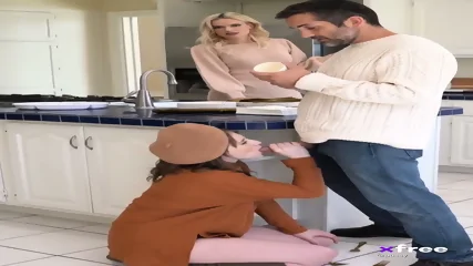 Beautiful Brunette Giving A Blowjob In The Kitchen