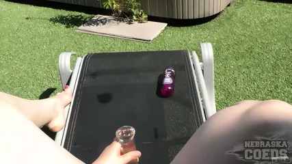 Blonde BBW Masturbates With Dildo In Jacuzzi & Sunbathes On Rooftop Terrace